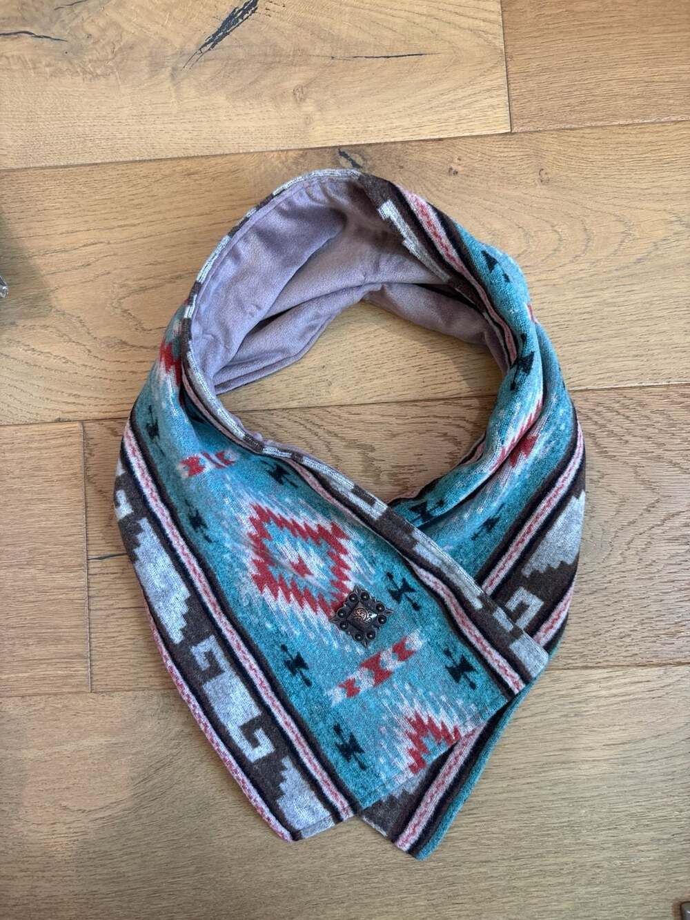 Turquoise Southwestern Chief Joseph Pattern Fleece-Lined Snap Scarf with Concho